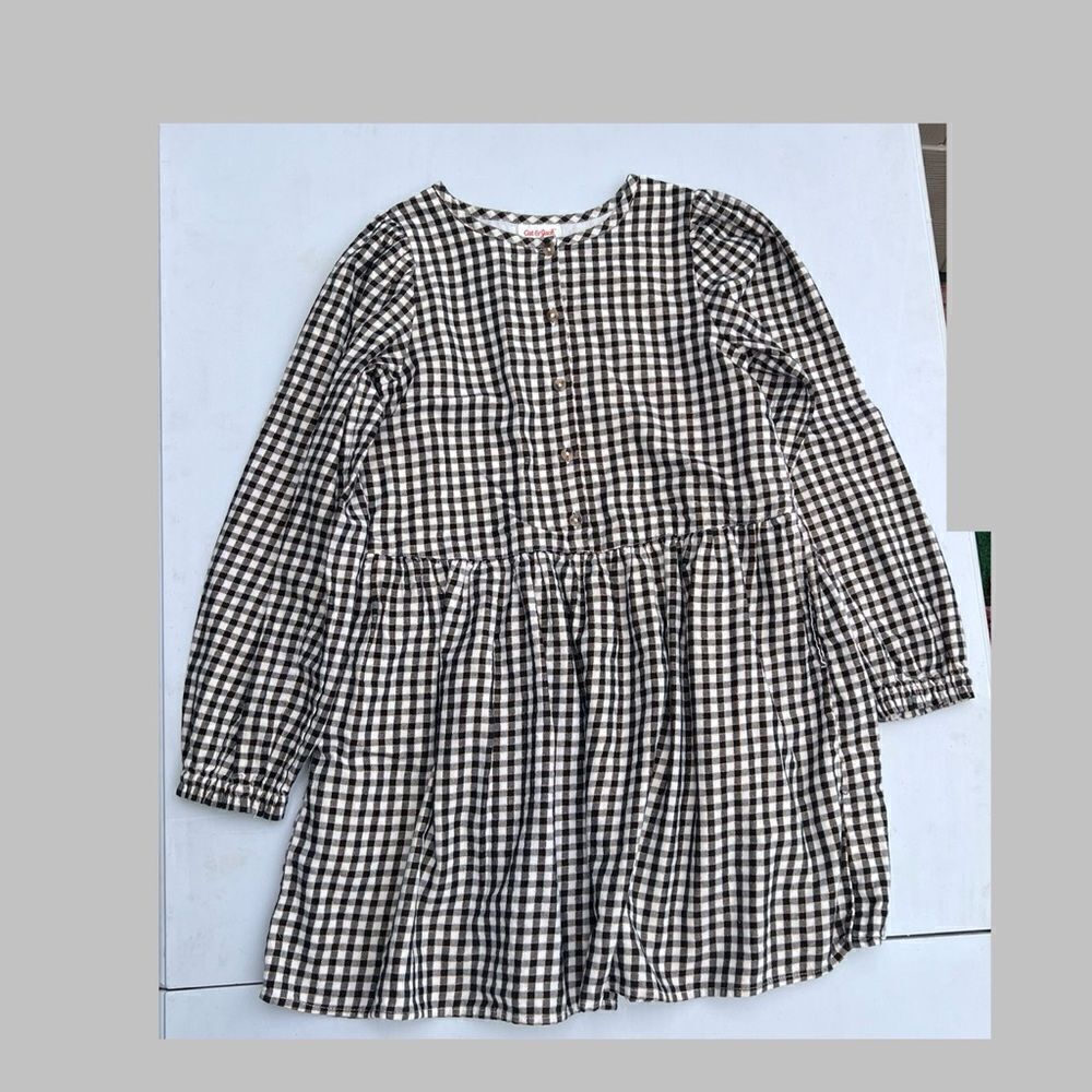 Cat & Jack Toddler Girls Black White Gold Gingham Print Plaid size 10 -12